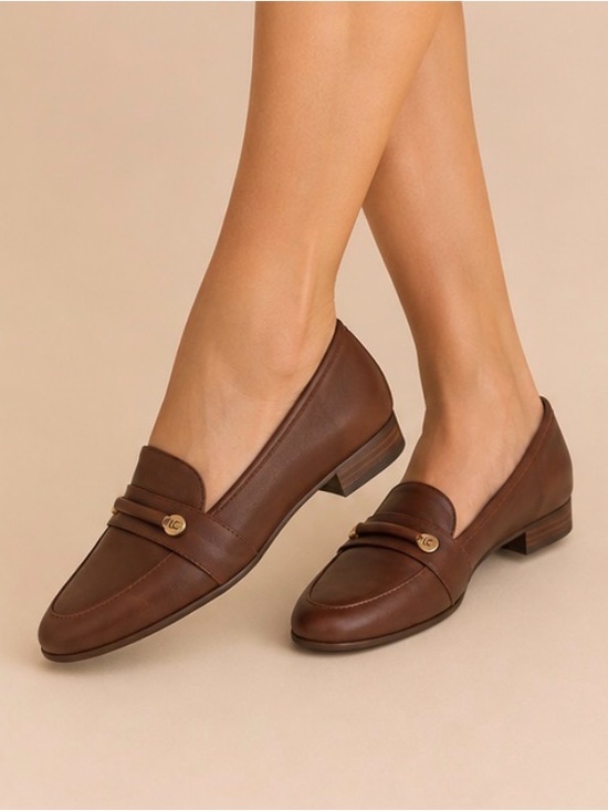 Liz Claiborne Shoes - Liz Claiborne Brown Penny Loafers with Gold Accent Size 8